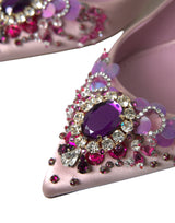 Dolce & Gabbana Pink Crystal Embellished Silk Slingback Heels