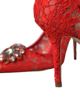 Dolce & Gabbana Exquisite Crystal-Embellished Red Lace Heels