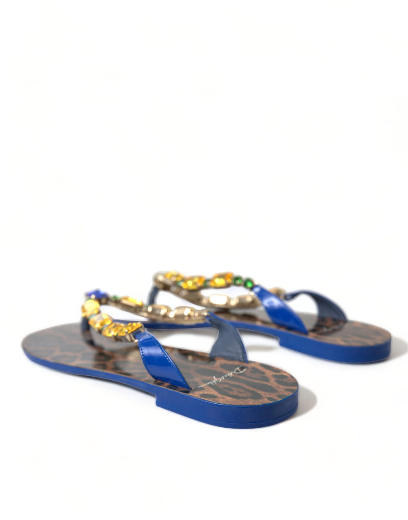 Dolce & Gabbana Elegant Blue Leather Flat Sandals