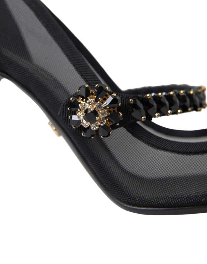 Dolce & Gabbana Crystal-Embellished Black Mary Jane Stilettos