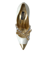 Dolce & Gabbana Elegant White Patent Crystal Bow Heels