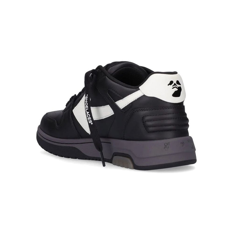 Off-White Sleek Black Leather Sneakers with Iconic Design