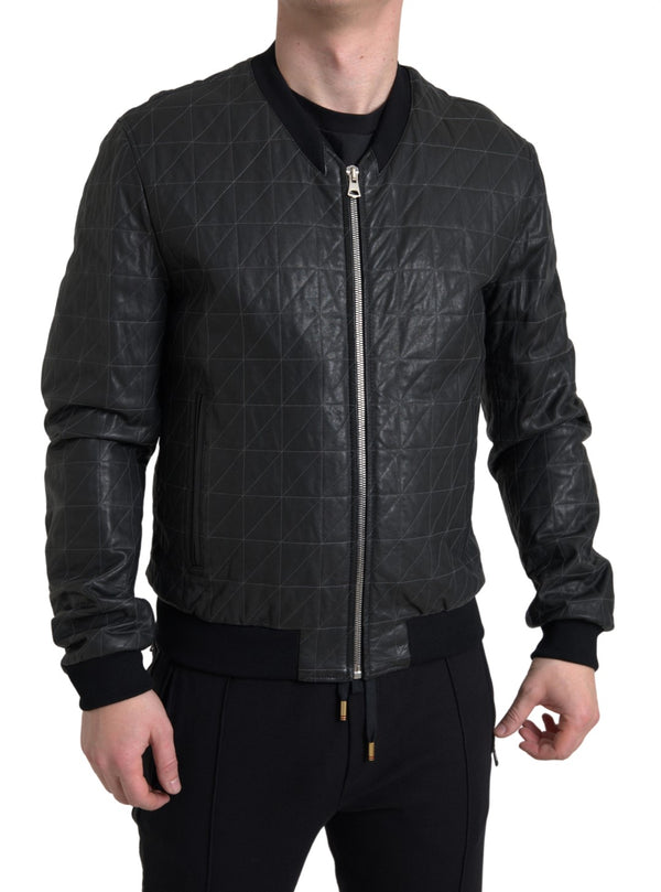 Dolce & Gabbana Elegant Black Leather Bomber Jacket