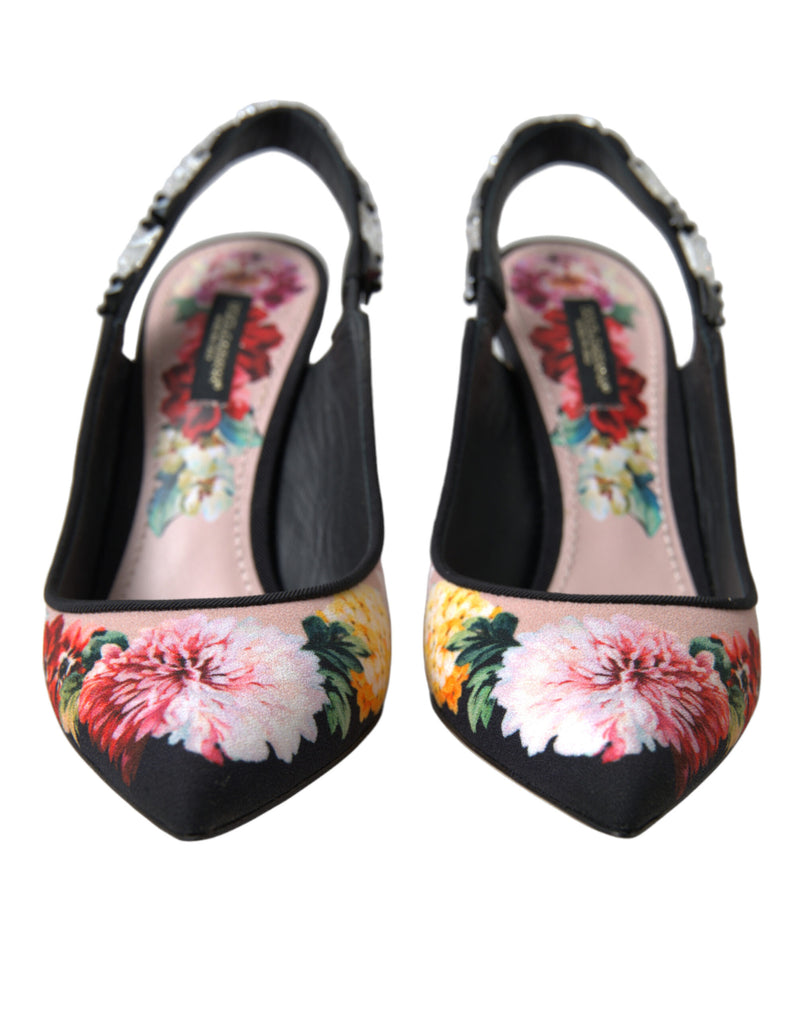 Dolce & Gabbana Floral Slingback Heels with Luxe Crystal Details