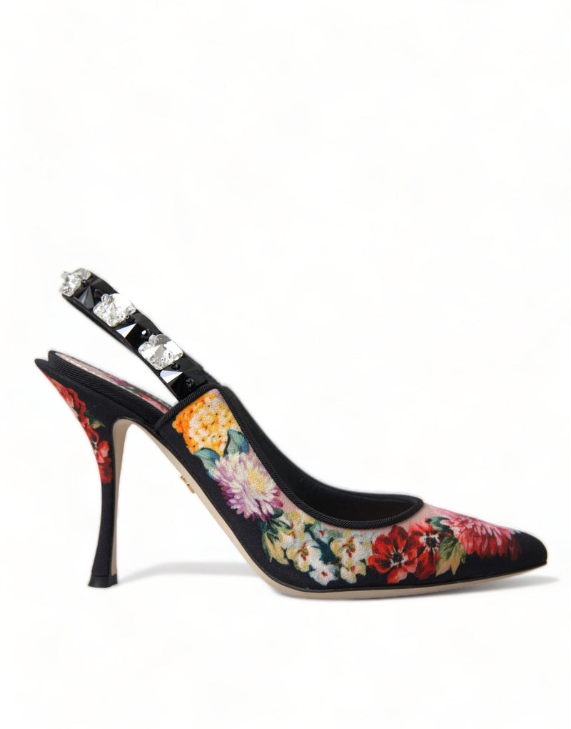 Dolce & Gabbana Floral Slingback Heels with Luxe Crystal Details