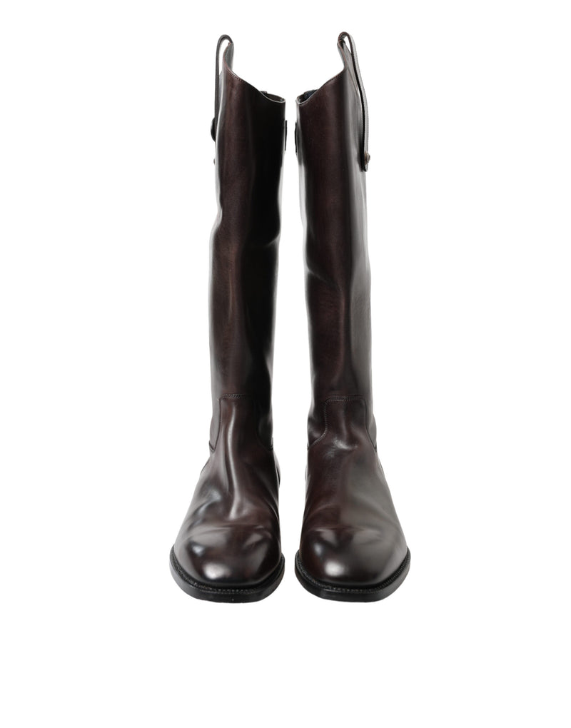 Dolce & Gabbana Elegant Dark Brown Knee High Rider Boots