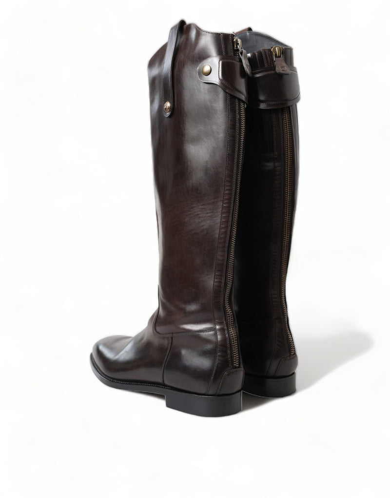 Dolce & Gabbana Elegant Dark Brown Knee High Rider Boots