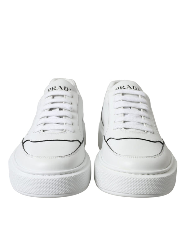 Prada Sleek White Leather Low Top Sneakers