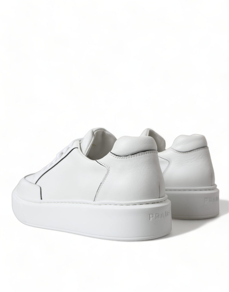 Prada Sleek White Leather Low Top Sneakers