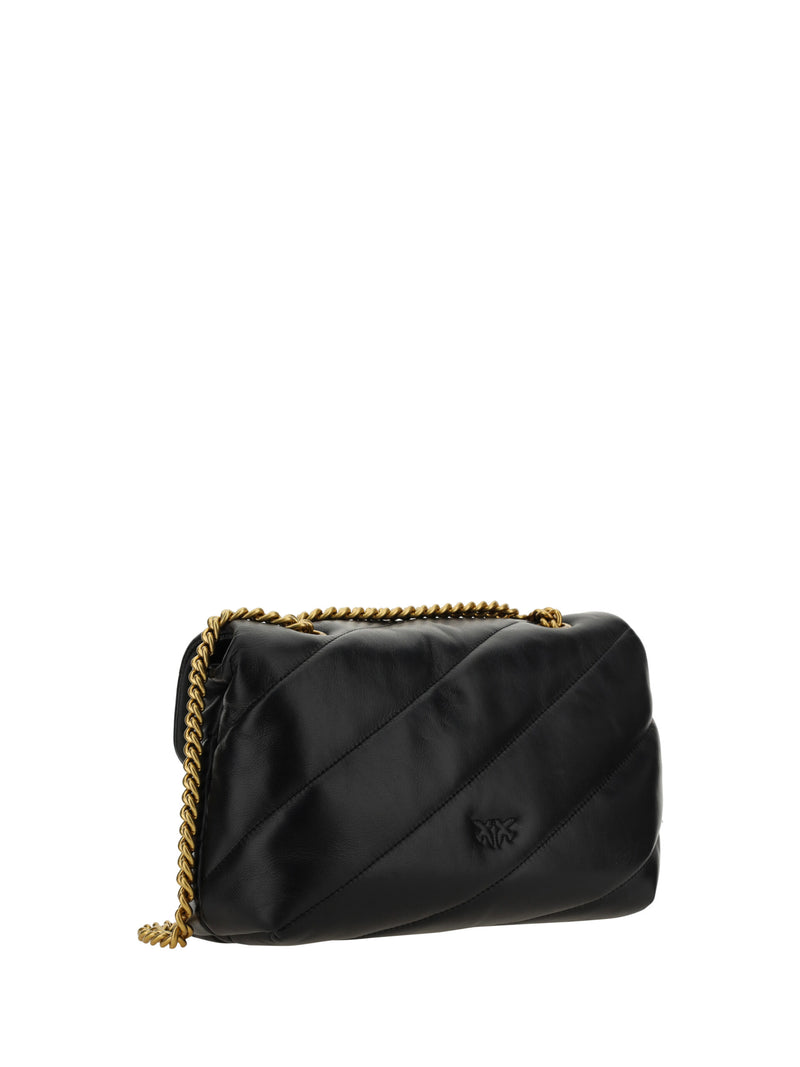 PINKO Elegant Black Leather Quilted Shoulder Bag