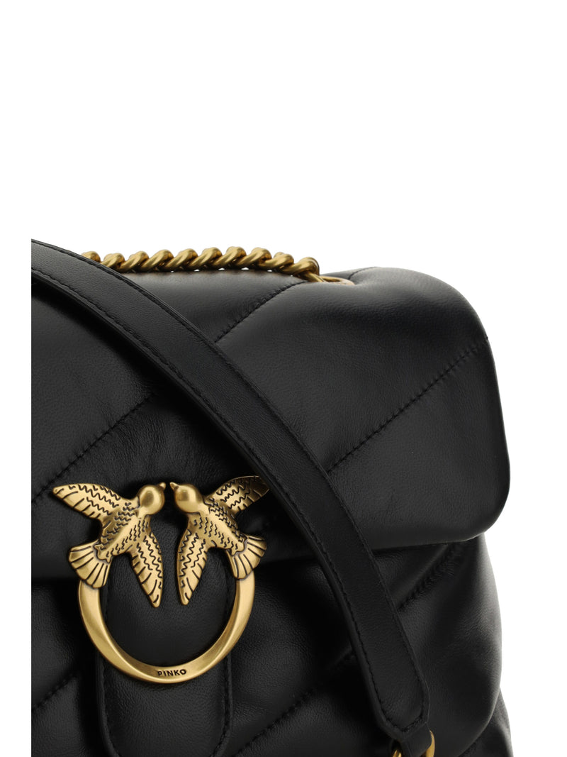 PINKO Elegant Black Leather Quilted Shoulder Bag