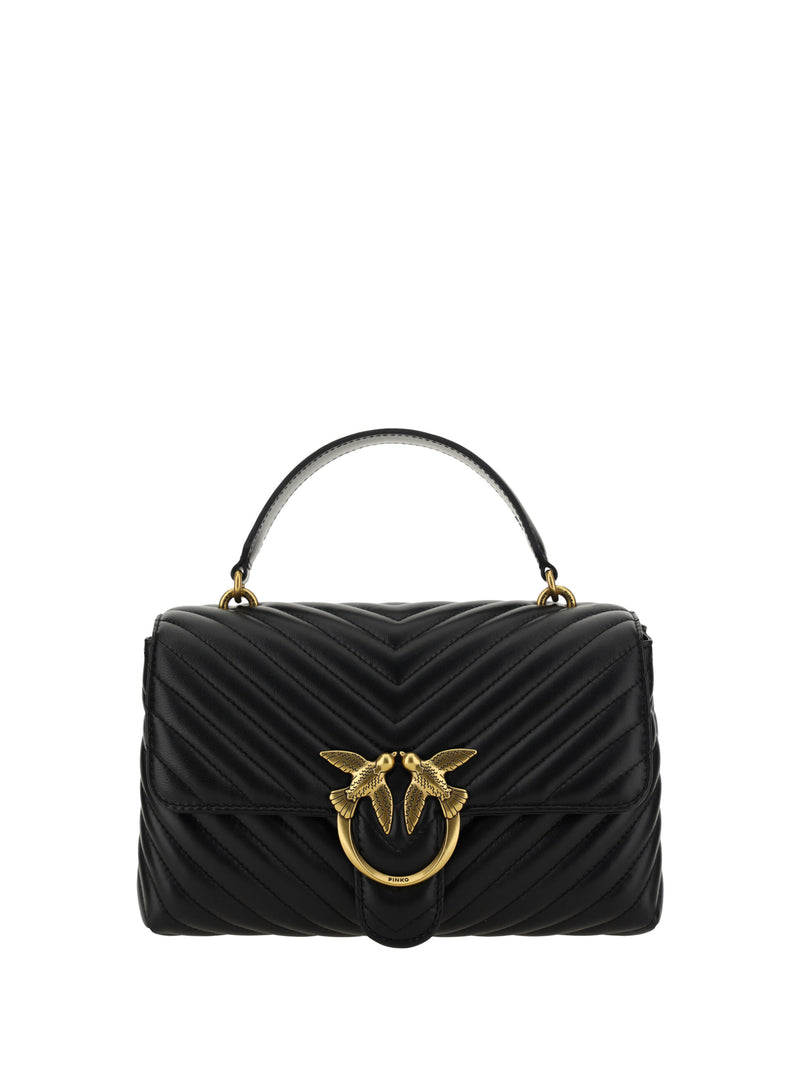 PINKO Elegant Black Quilted Calfskin Handbag