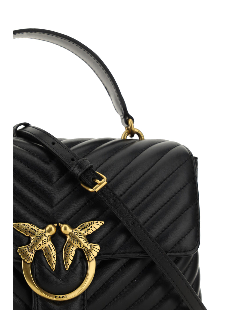 PINKO Elegant Black Quilted Calfskin Handbag