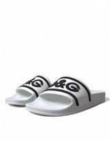 Dolce & Gabbana Chic White Designer Slides with Logo Detail