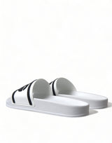 Dolce & Gabbana Chic White Designer Slides with Logo Detail