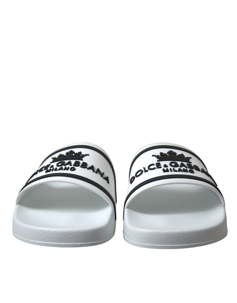 Dolce & Gabbana Chic White and Black Logo Slides