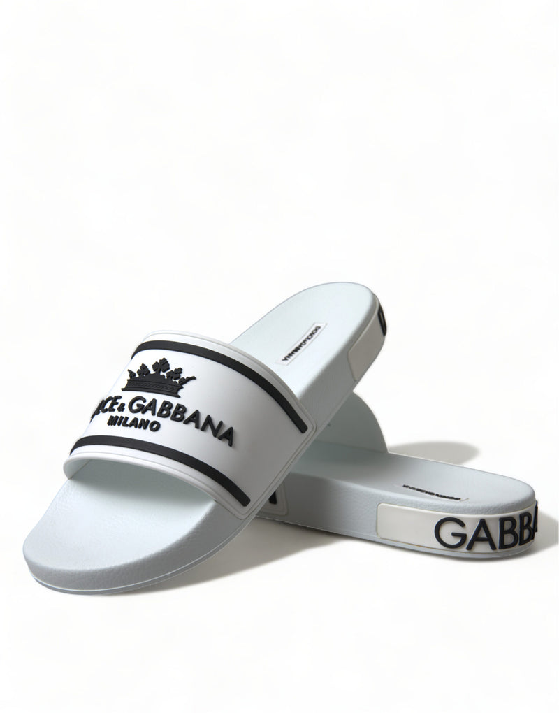 Dolce & Gabbana Chic White and Black Logo Slides