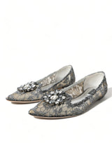 Dolce & Gabbana Elegant Silver Floral Lace Flat Shoes