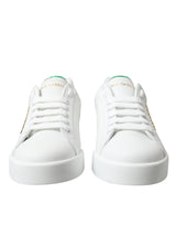 Dolce & Gabbana Chic White Sneakers with Green Heel Accent