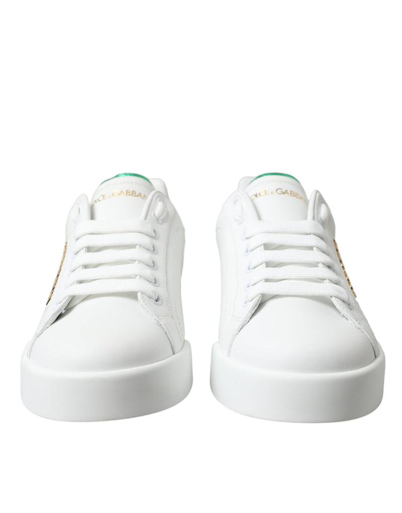 Dolce & Gabbana Chic White Sneakers with Green Heel Accent