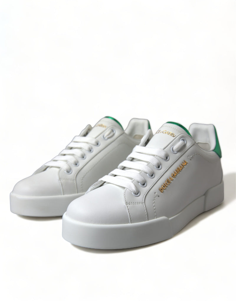 Dolce & Gabbana Chic White Sneakers with Green Heel Accent