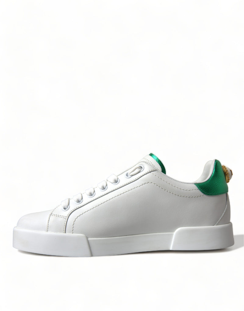 Dolce & Gabbana Chic White Sneakers with Green Heel Accent