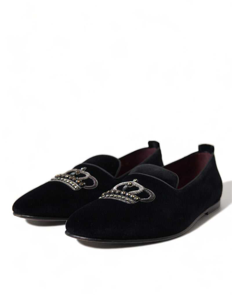 Dolce & Gabbana Elegant Velvet Black Dress Loafers