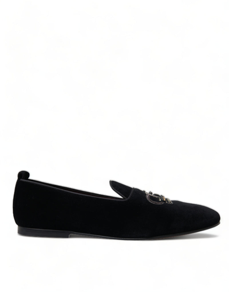 Dolce & Gabbana Elegant Velvet Black Dress Loafers