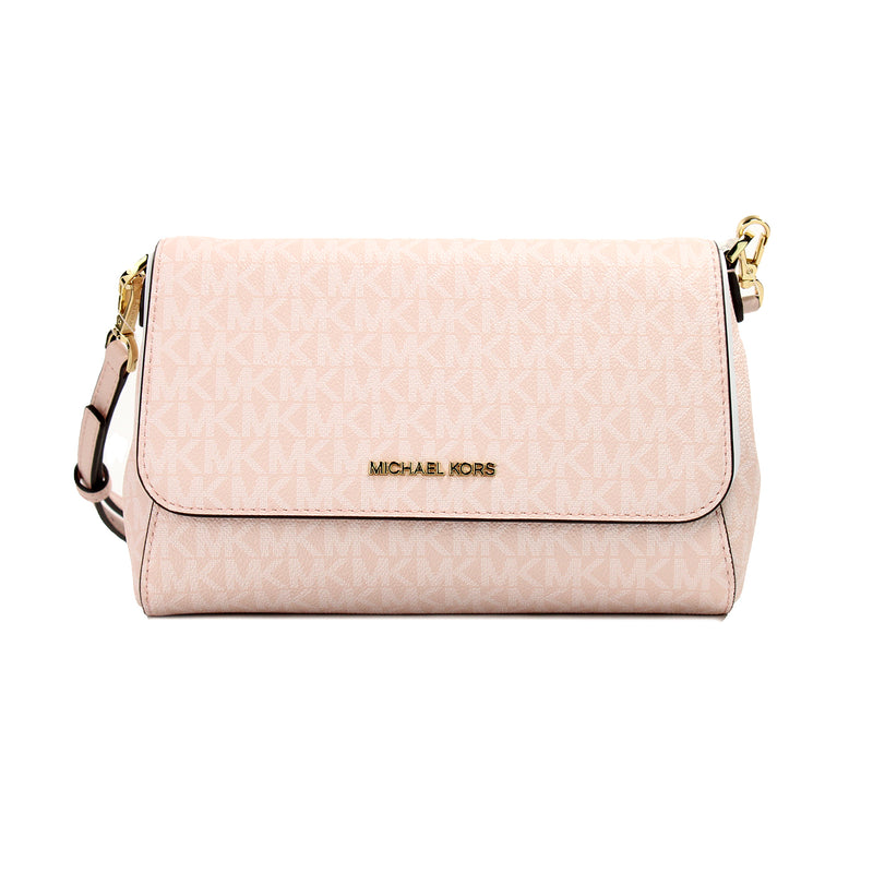 Michael Kors Jet Set Medium Powder Blush PVC Convertible Pouchette Crossbody Bag