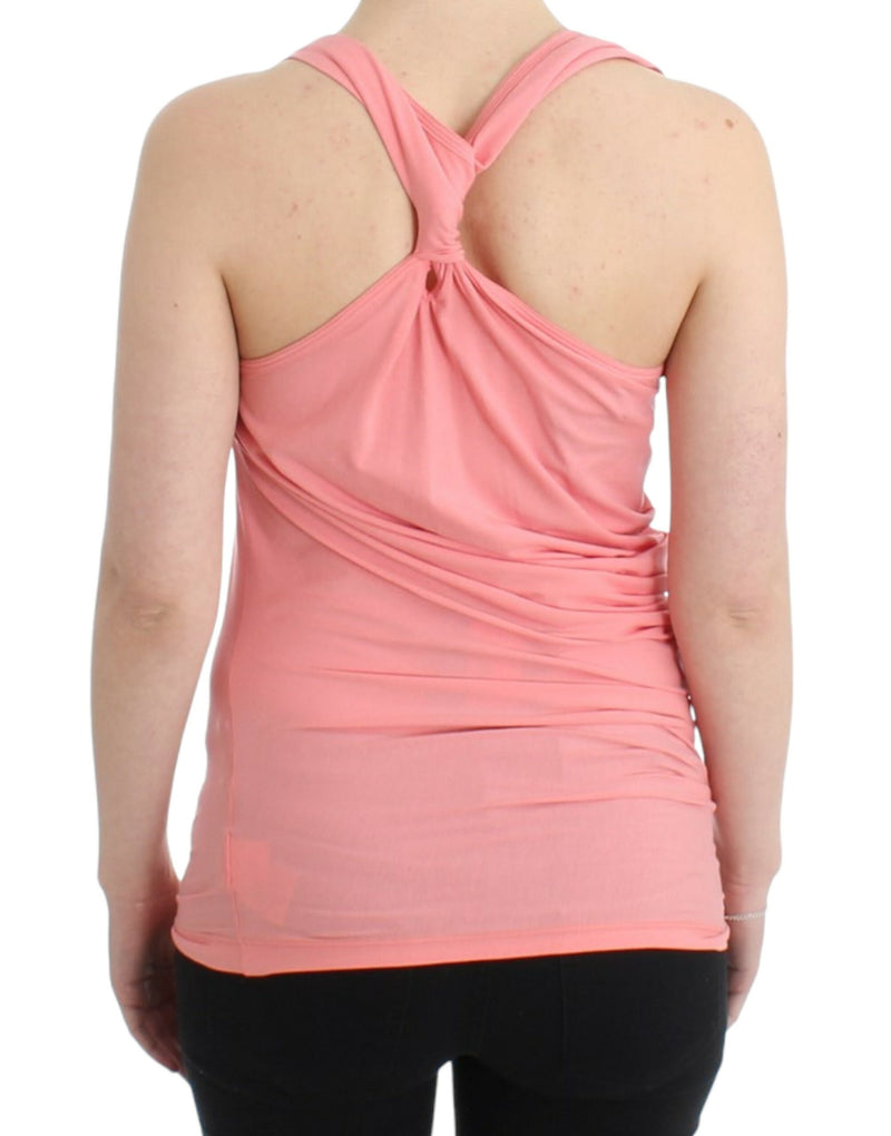 Cavalli Chic Pink Cotton Blend Tank Top