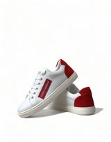 Dolce & Gabbana Chic White Leather Sneakers with Red Accents