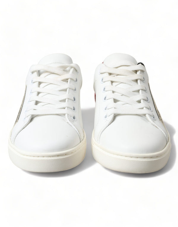 Dolce & Gabbana Elegant White and Pink Leather Sneakers