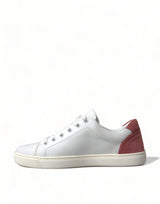 Dolce & Gabbana Elegant White and Pink Leather Sneakers