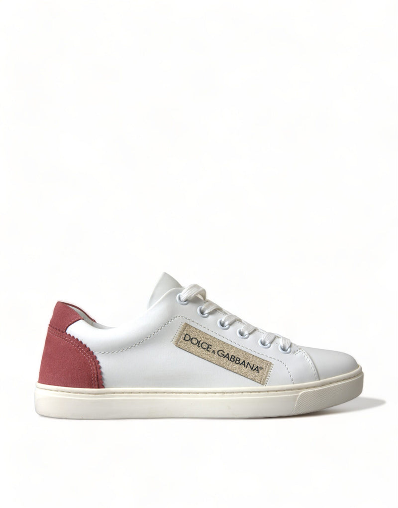 Dolce & Gabbana Elegant White and Pink Leather Sneakers