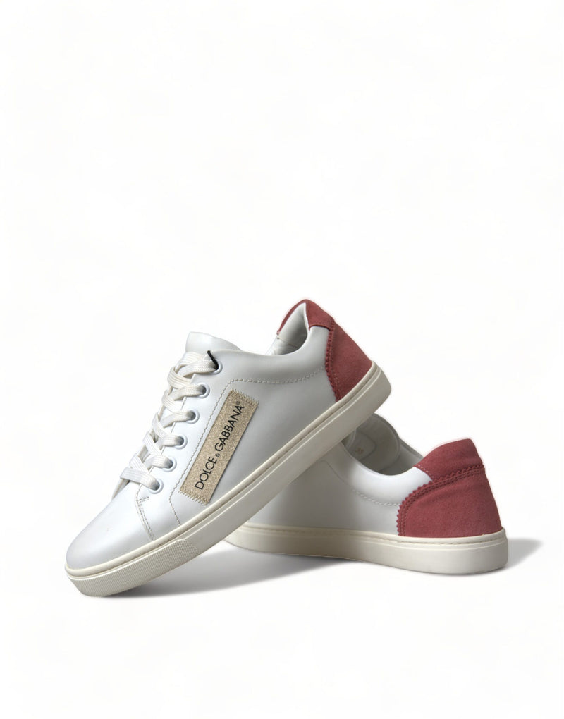 Dolce & Gabbana Elegant White and Pink Leather Sneakers