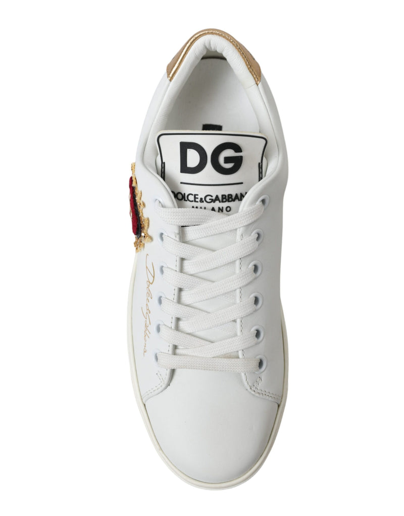 Dolce & Gabbana Elegant White Leather Sneakers with Gold Studs