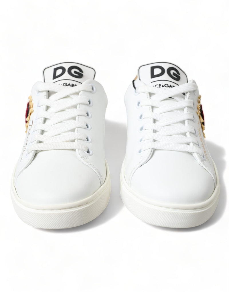 Dolce & Gabbana Elegant White Leather Sneakers with Gold Studs