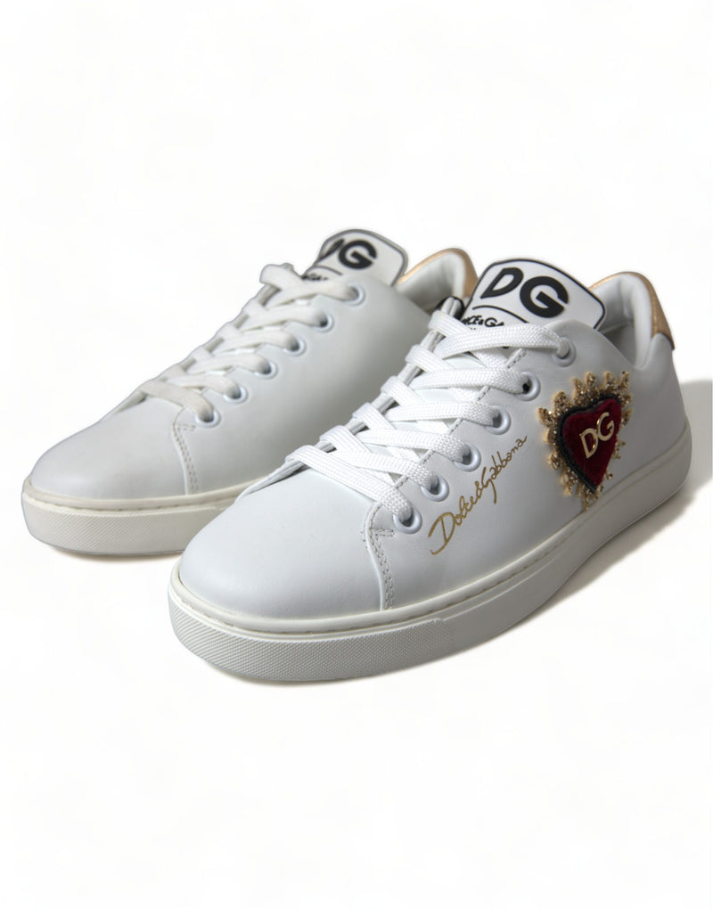 Dolce & Gabbana Elegant White Leather Sneakers with Gold Studs