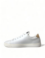 Dolce & Gabbana Elegant White Leather Sneakers with Gold Studs