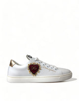 Dolce & Gabbana Elegant White Leather Sneakers with Gold Studs