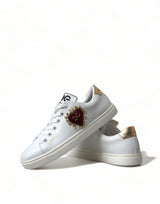 Dolce & Gabbana Elegant White Leather Sneakers with Gold Studs