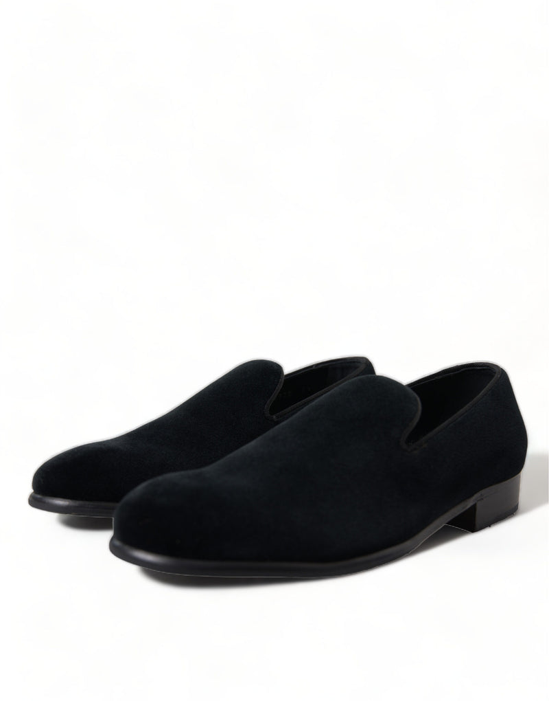 Dolce & Gabbana Elegant Velvet Black Loafers for Men