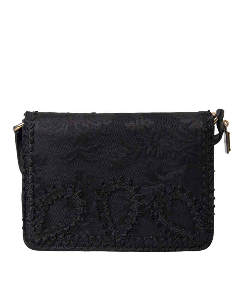 Dolce & Gabbana Elegant Gold-Black Baroque Fabric Crossbody Bag