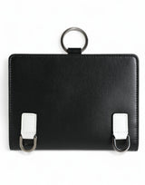 Dolce & Gabbana Elegant Black Leather Crystal Card Holder Wallet