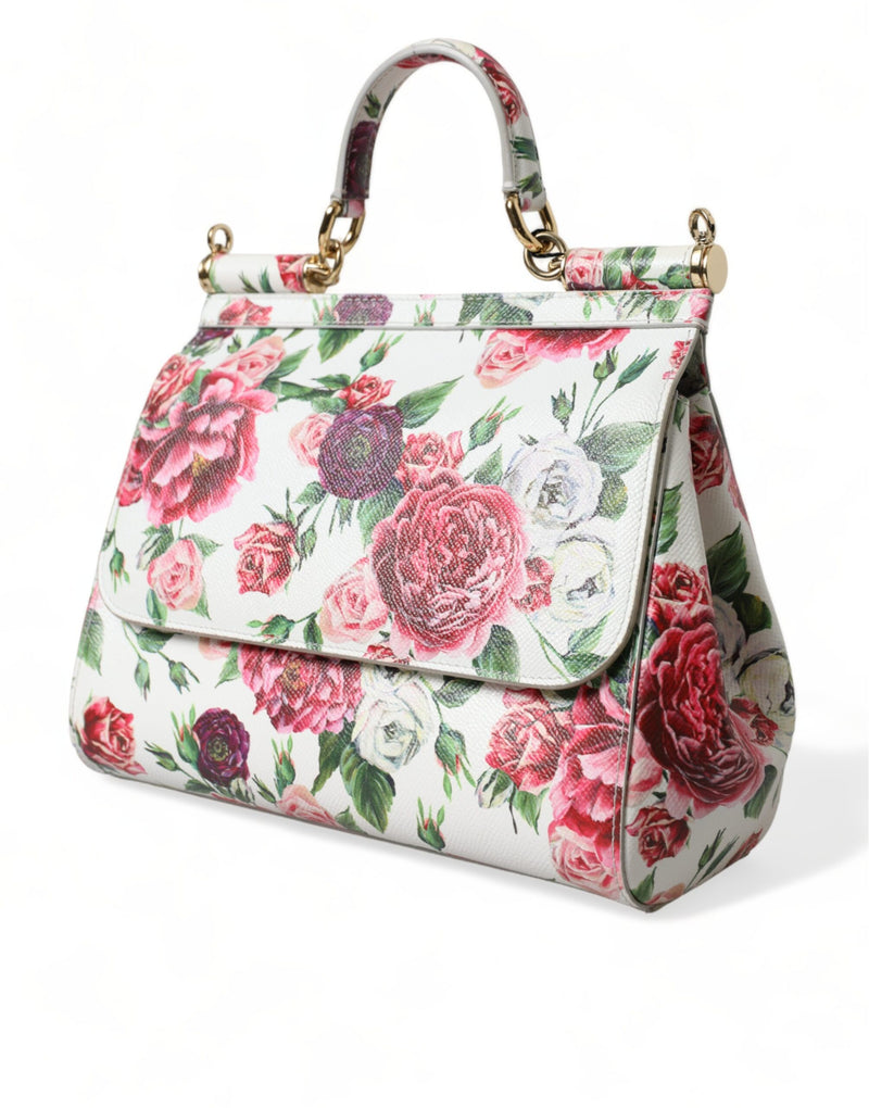 Dolce & Gabbana Elegant Floral Sicily Leather Shoulder Bag