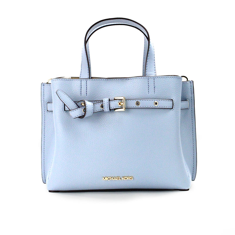 Michael Kors Emilia Small Pale Blue Pebbled Leather Satchel Crossbody Bag