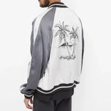 Palm Angels Embroidered White Bomber Jacket - Zipper Closure