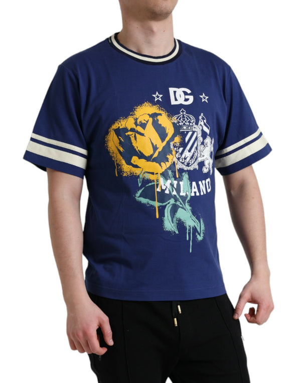 Dolce & Gabbana Cobalt Blue Cotton Crew Neck T-Shirt