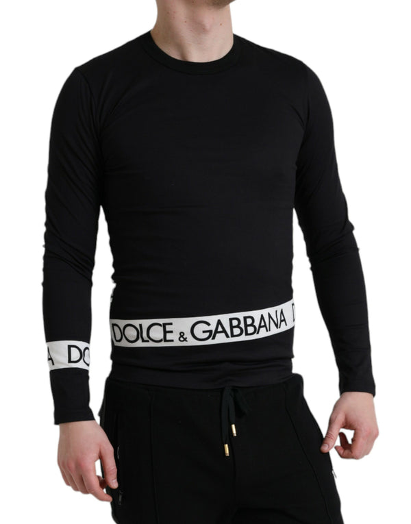 Dolce & Gabbana Elegant Black Cotton Sweater with Logo Detail