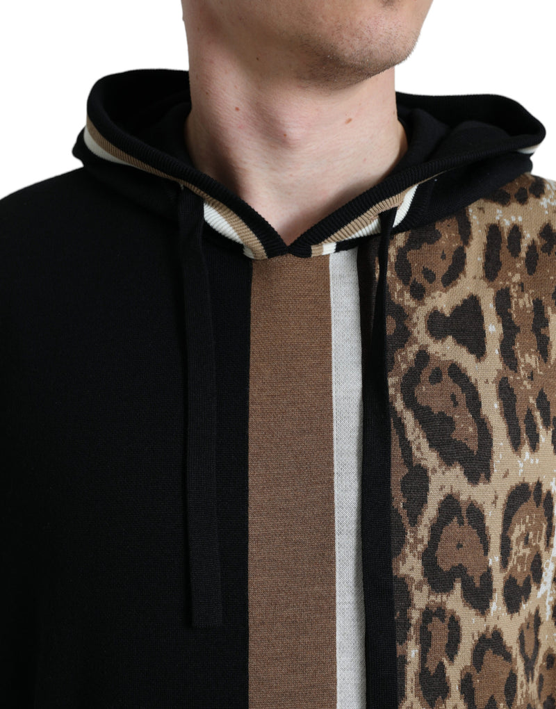 Dolce & Gabbana Elegant Leopard Print Wool Hooded Sweater